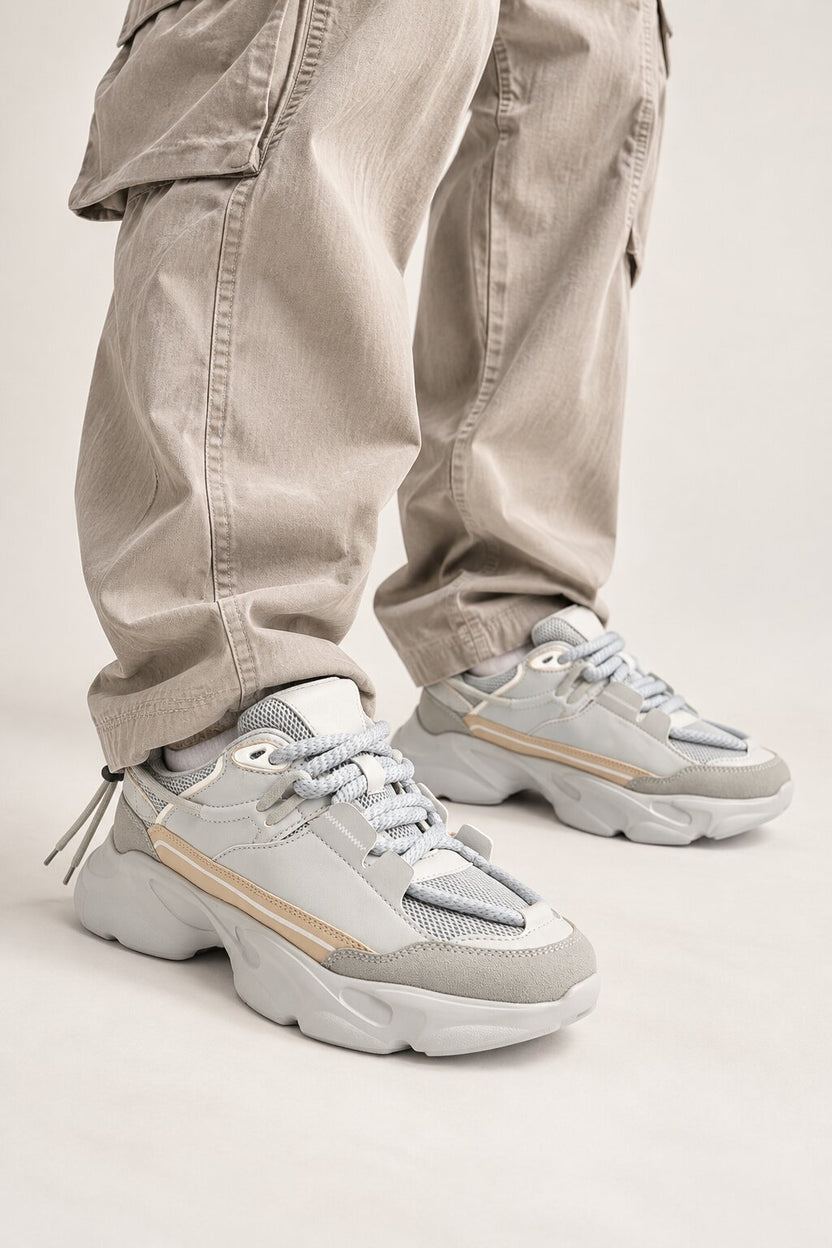 Mens Solid Grey Chunky Sole Sneaker - Image 1