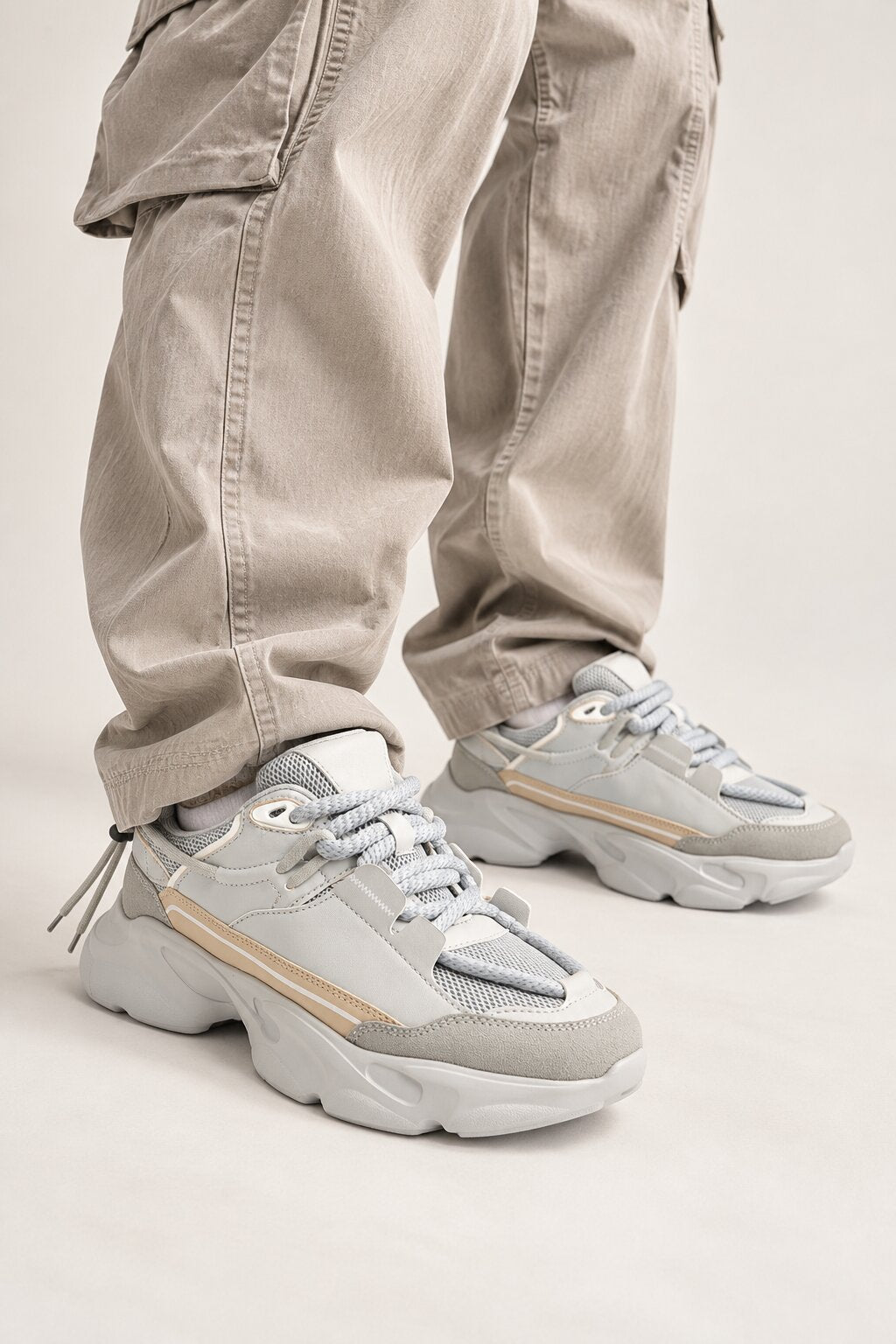 Mens Solid Grey Chunky Sole Sneaker - Image 1