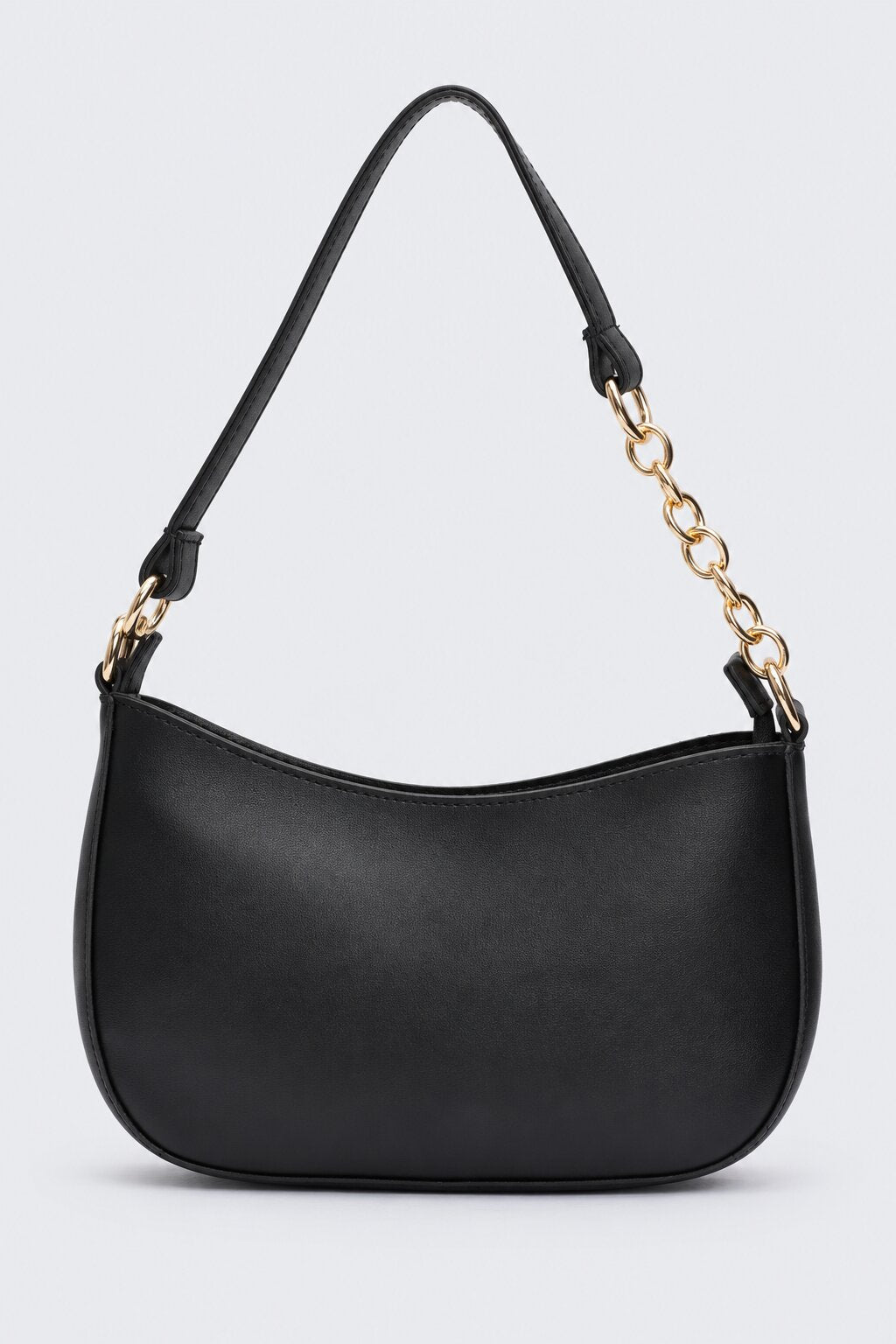 Womens Solid Black Chain Detail Shoulder Bag - Image 2