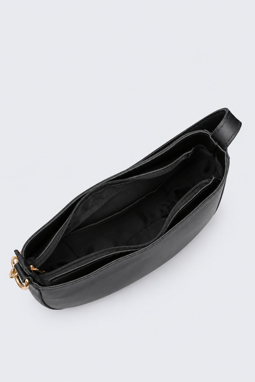 Womens Solid Black Chain Detail Shoulder Bag - Image 3