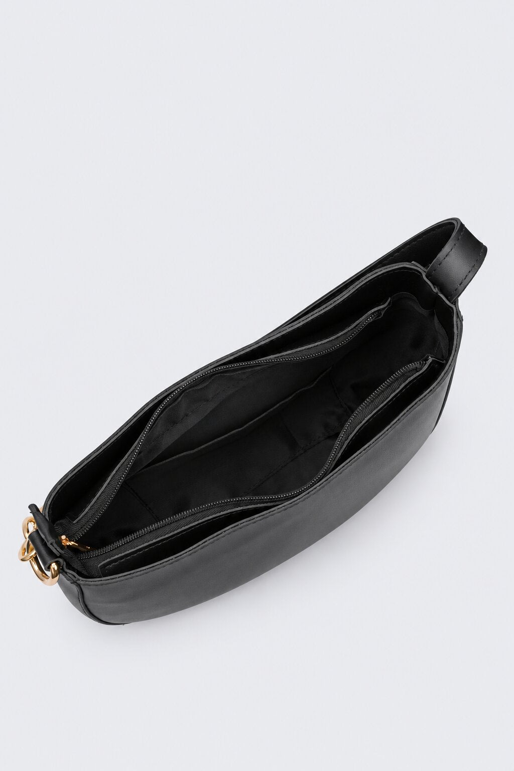 Womens Solid Black Chain Detail Shoulder Bag - Image 3