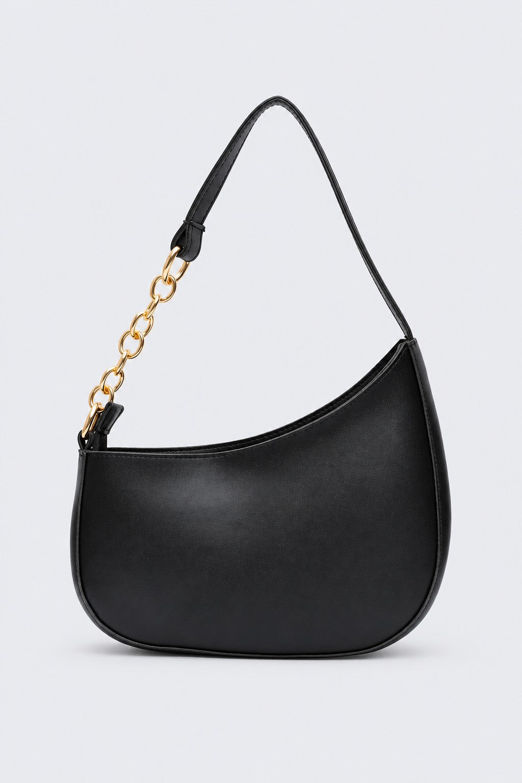 Womens Solid Black Chain Detail Shoulder Bag - Image 4