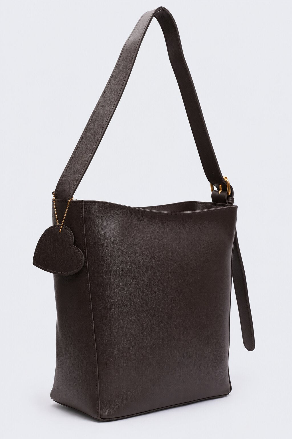 Womens Solid Brown Heart Charm Tote Bag - Image 3