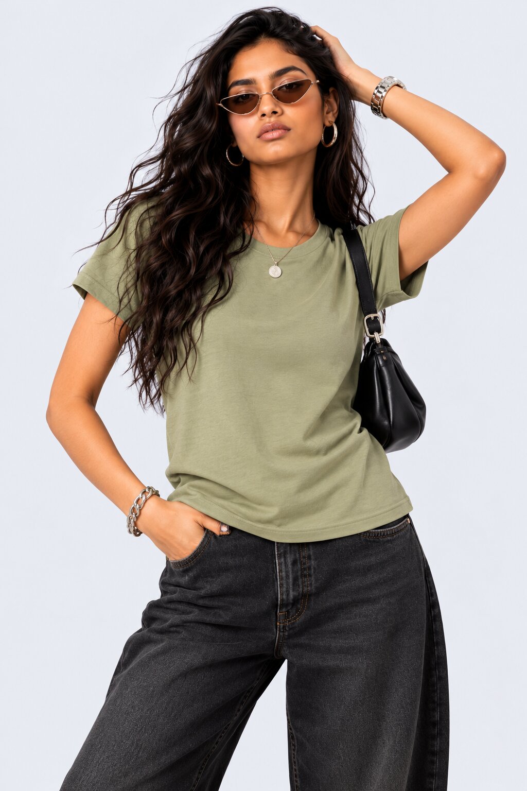 Womens Solid Olive Green Solid T-Shirt - Image 1