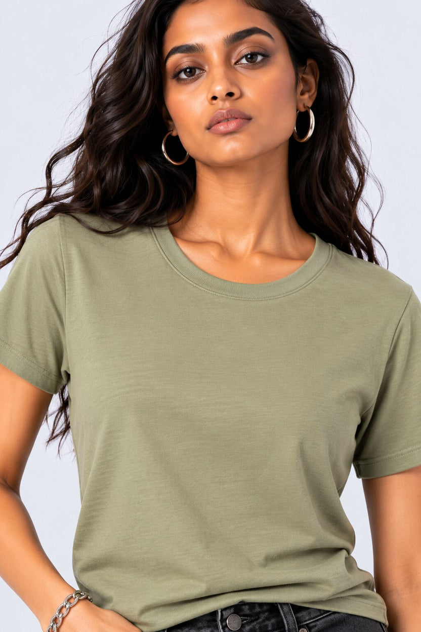 Womens Solid Olive Green Solid T-Shirt - Image 3