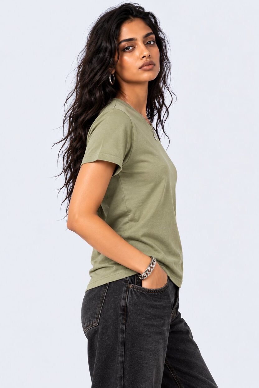 Womens Solid Olive Green Solid T-Shirt - Image 4