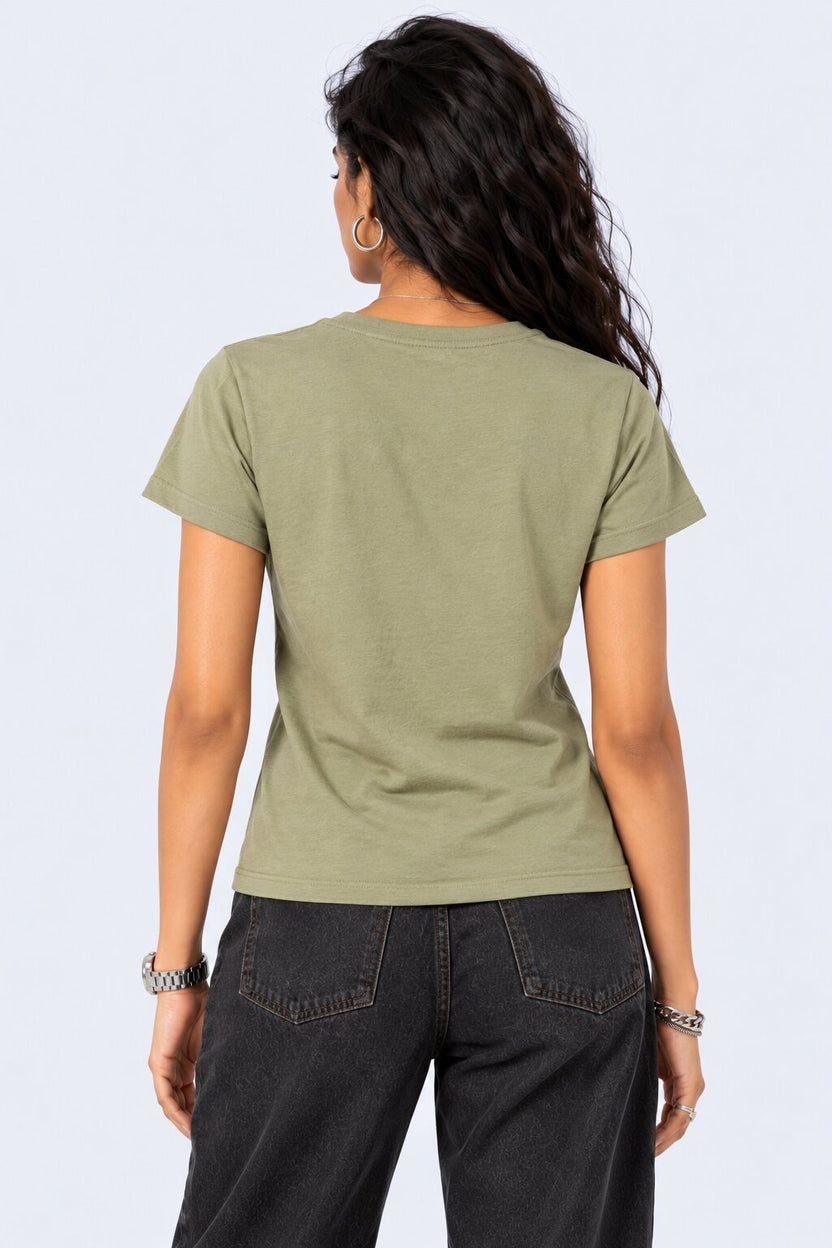 Womens Solid Olive Green Solid T-Shirt - Image 5