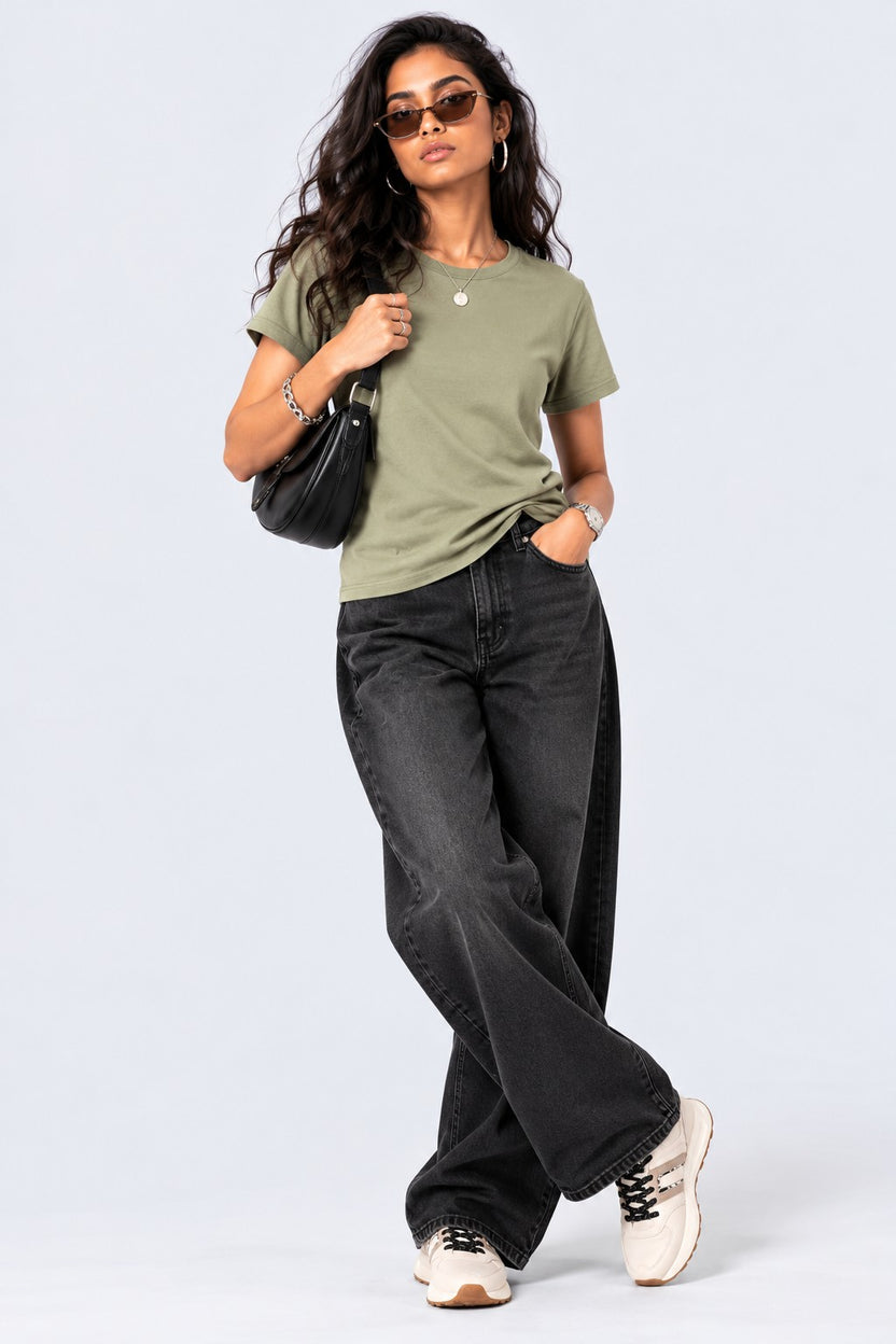 Womens Solid Olive Green Solid T-Shirt - Image 6