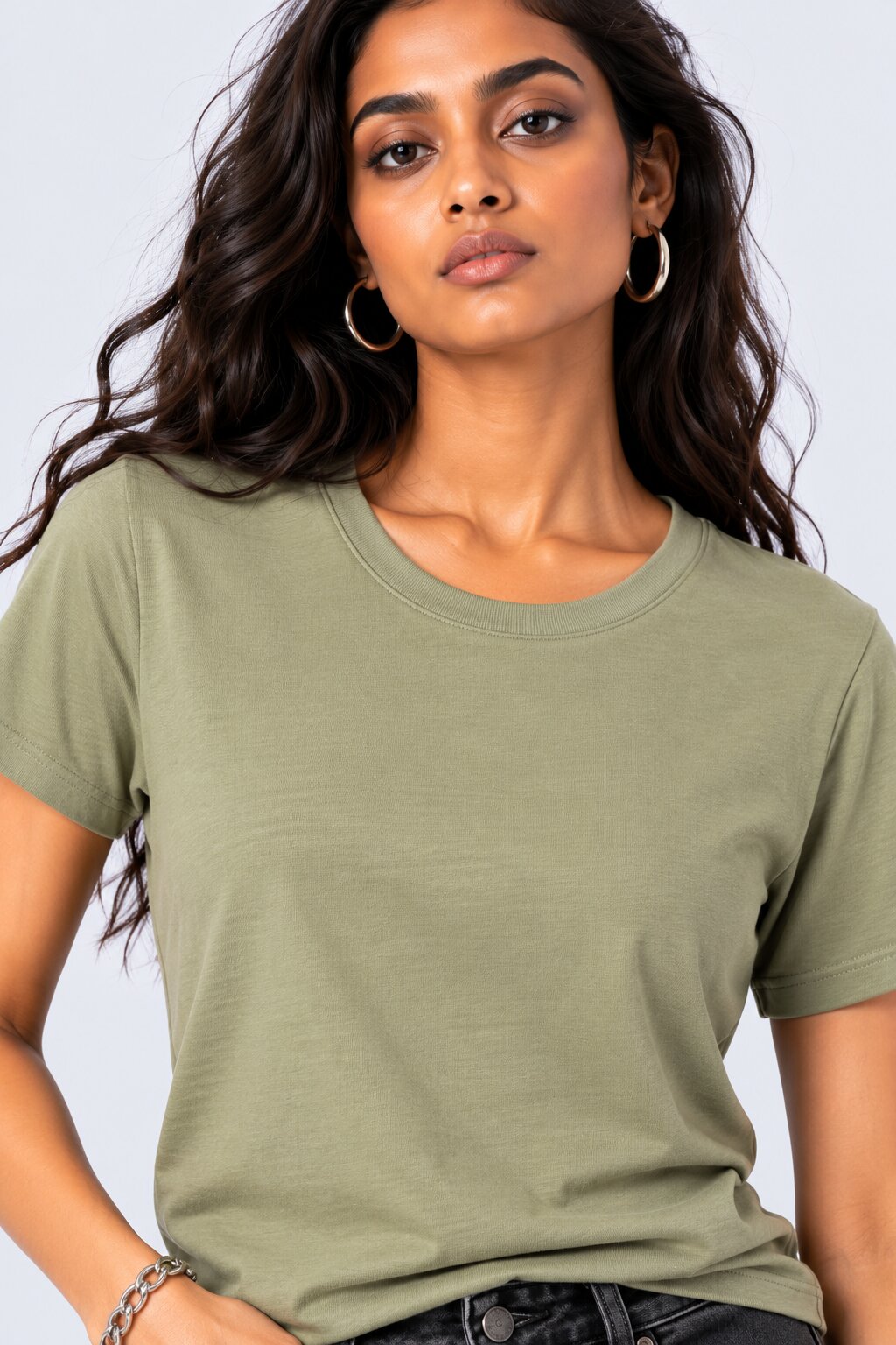 Womens Solid Olive Green Solid T-Shirt - Image 9