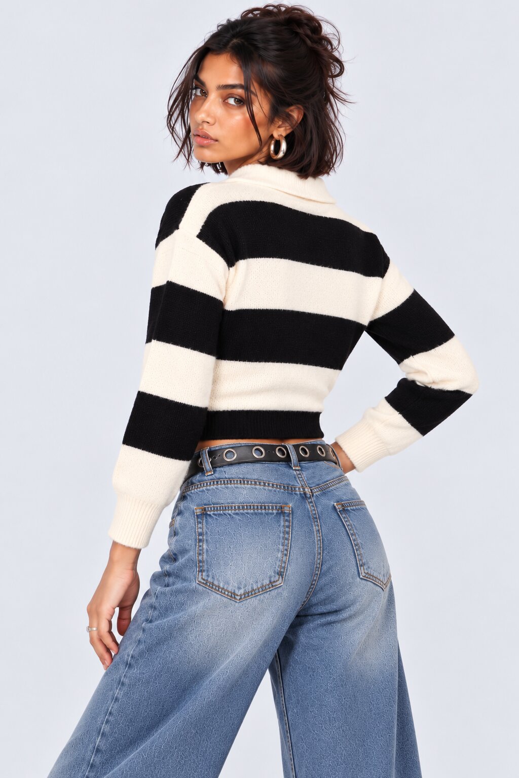 Black and White Striped Collared Sweater - Image 5