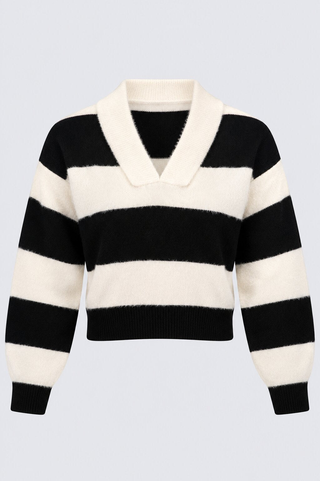 Black and White Striped Collared Sweater - Image 7