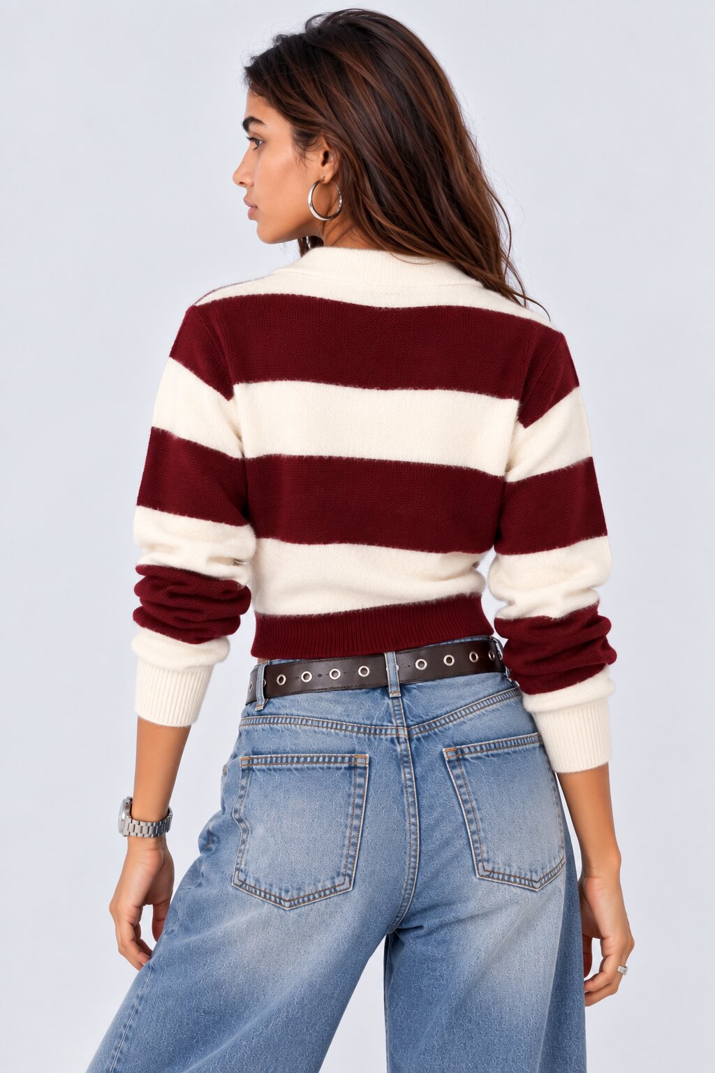Cherry and White Striped Collared Sweater - Image 5