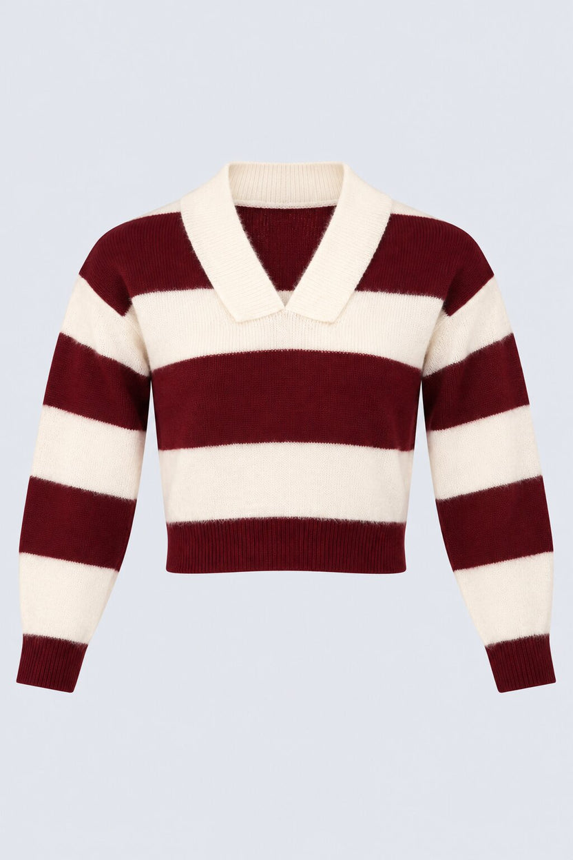 Cherry and White Striped Collared Sweater - Image 7