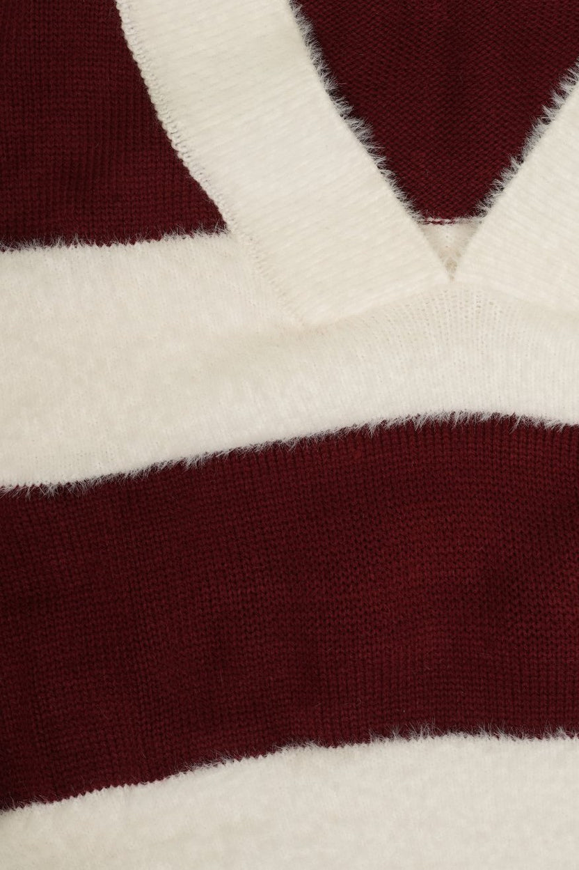 Cherry and White Striped Collared Sweater - Image 8