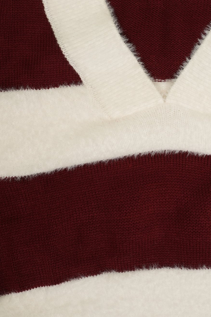 Cherry and White Striped Collared Sweater - Image 8