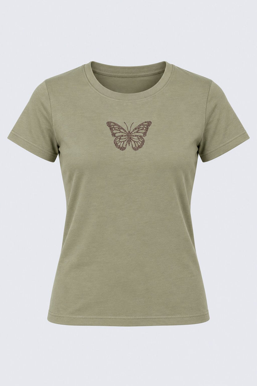 Womens Green Butterfly Graphic T-Shirt - Image 7