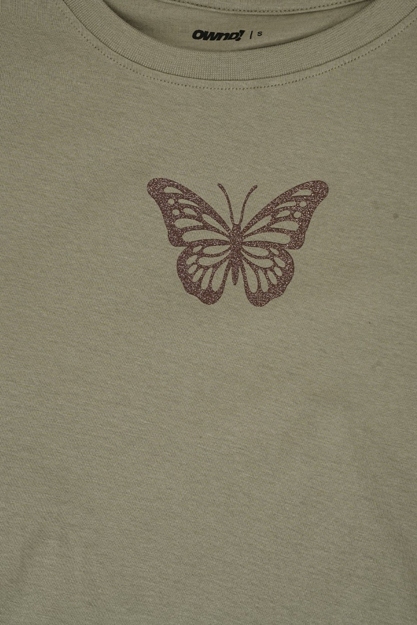 Womens Green Butterfly Graphic T-Shirt - Image 8