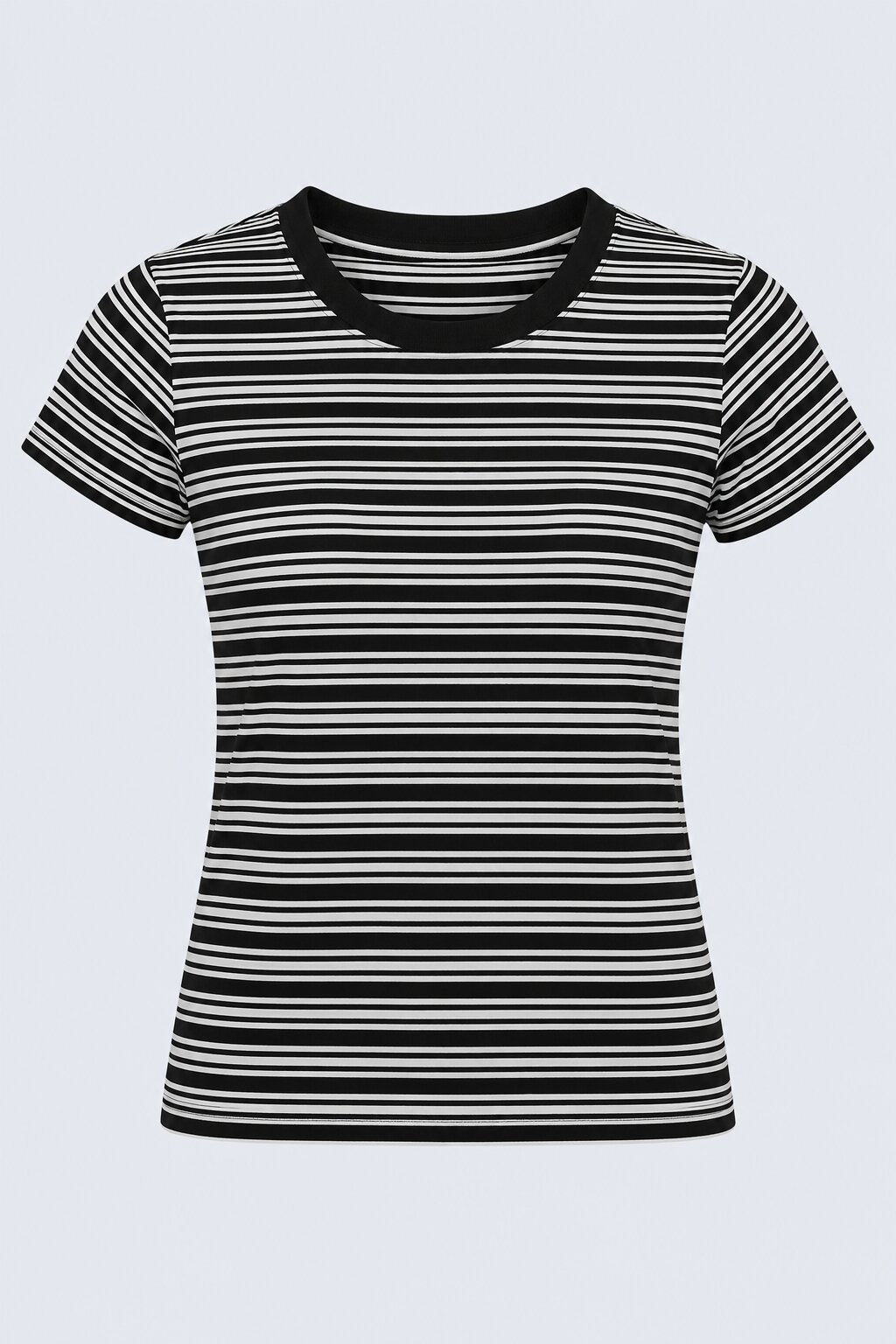 Womens Black and White Striped Ribbed T-Shirt - Image 7