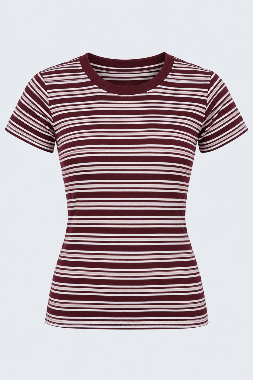 Womens Brown and White Striped Ribbed T-Shirt - Image 7