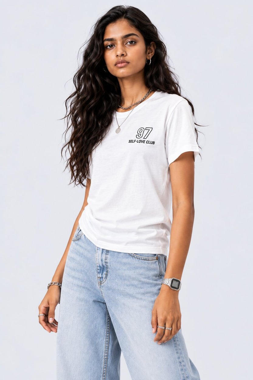 White Self-Love Club Typography Print T-Shirt - Image 2