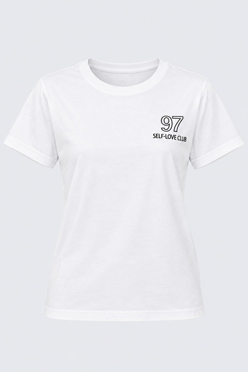 White Self-Love Club Typography Print T-Shirt - Image 7