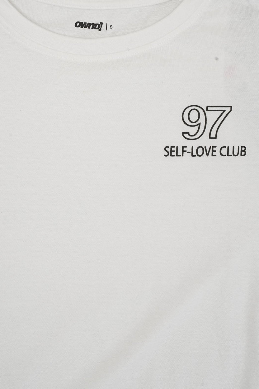 White Self-Love Club Typography Print T-Shirt - Image 8