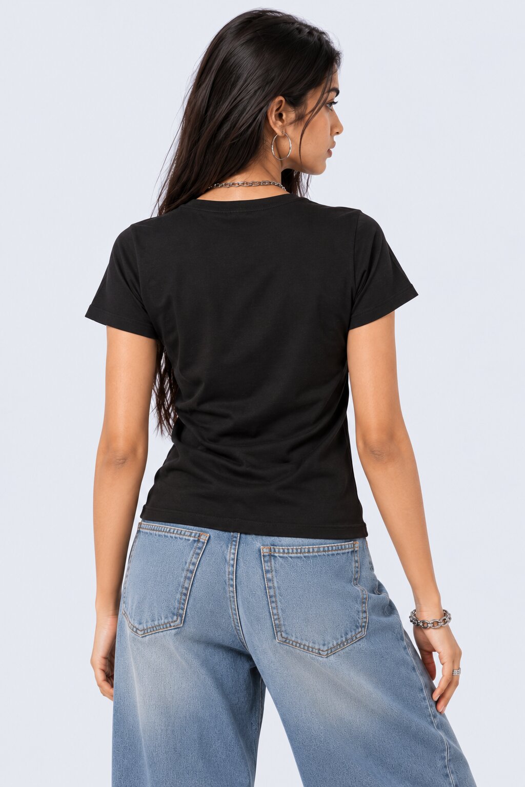 Womens Black Heart Graphic Embellished T-Shirt - Image 4