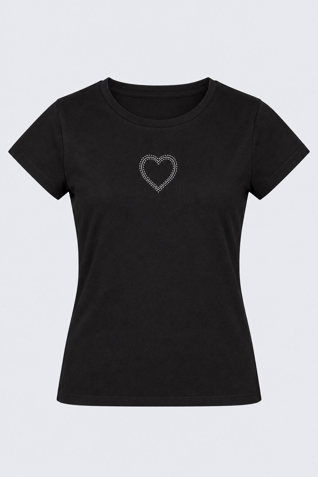 Womens Black Heart Graphic Embellished T-Shirt - Image 6