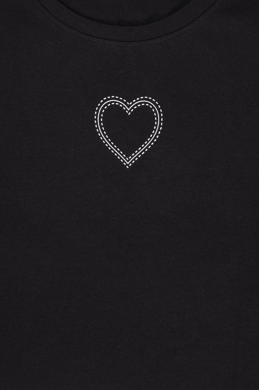 Womens Black Heart Graphic Embellished T-Shirt - Image 7