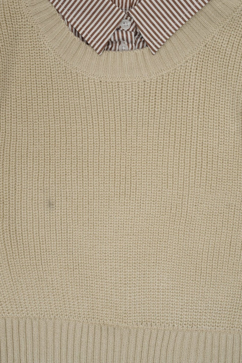 Womens Beige Striped Shirt Layered Sweater - Image 7