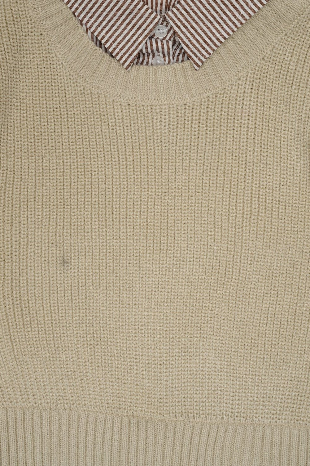 Womens Beige Striped Shirt Layered Sweater - Image 7