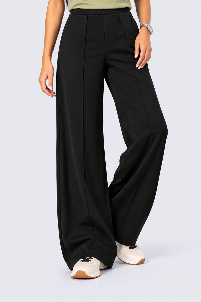 Womens Solid Black Straight Fit Trouser - Image 1