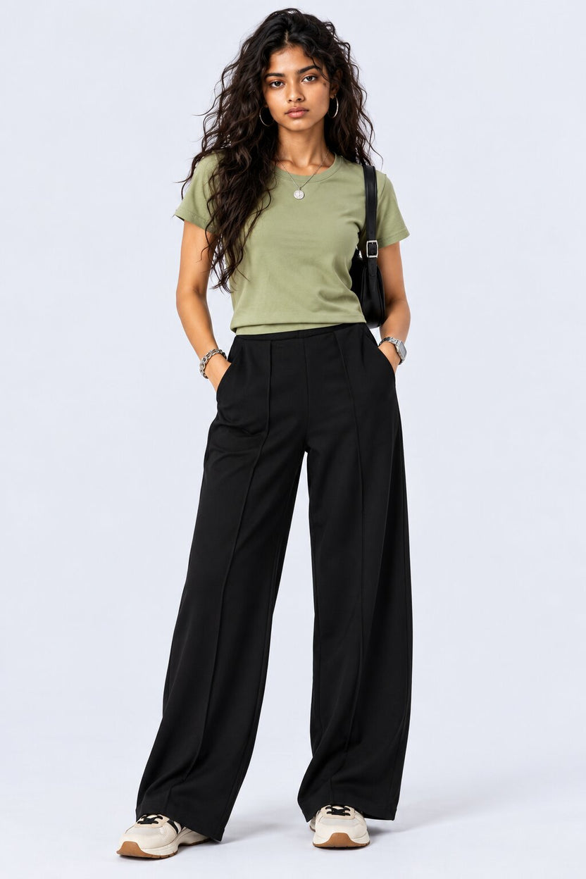Womens Solid Black Straight Fit Trouser - Image 5