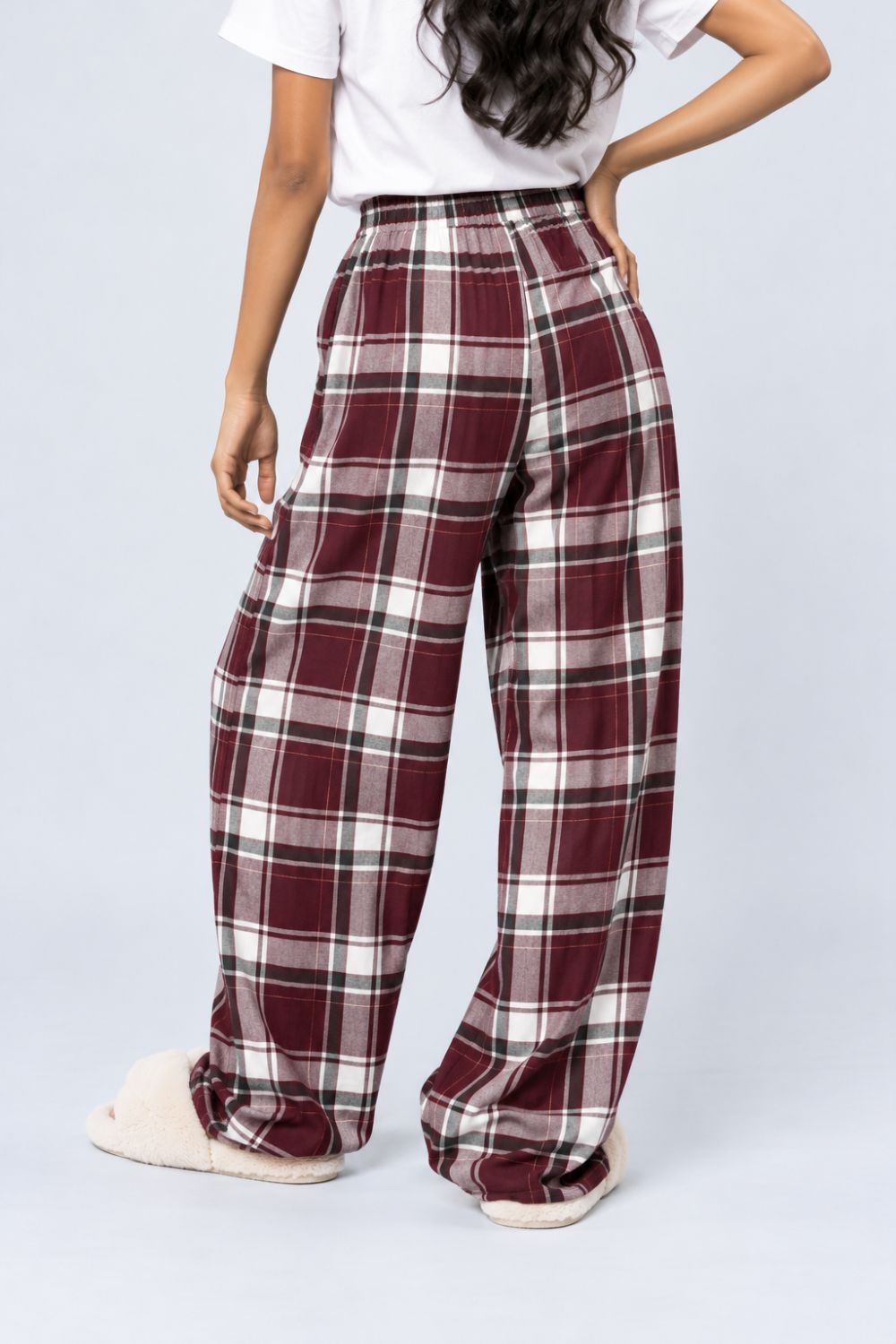 Maroon Checked Viscose Women Relaxed Fit Pyjamas - Image 5