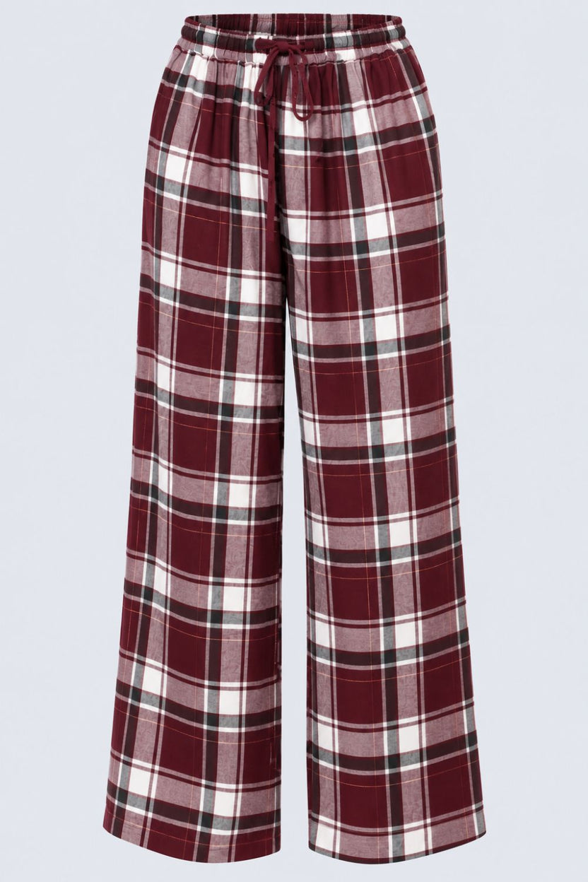 Maroon Checked Viscose Women Relaxed Fit Pyjamas - Image 7