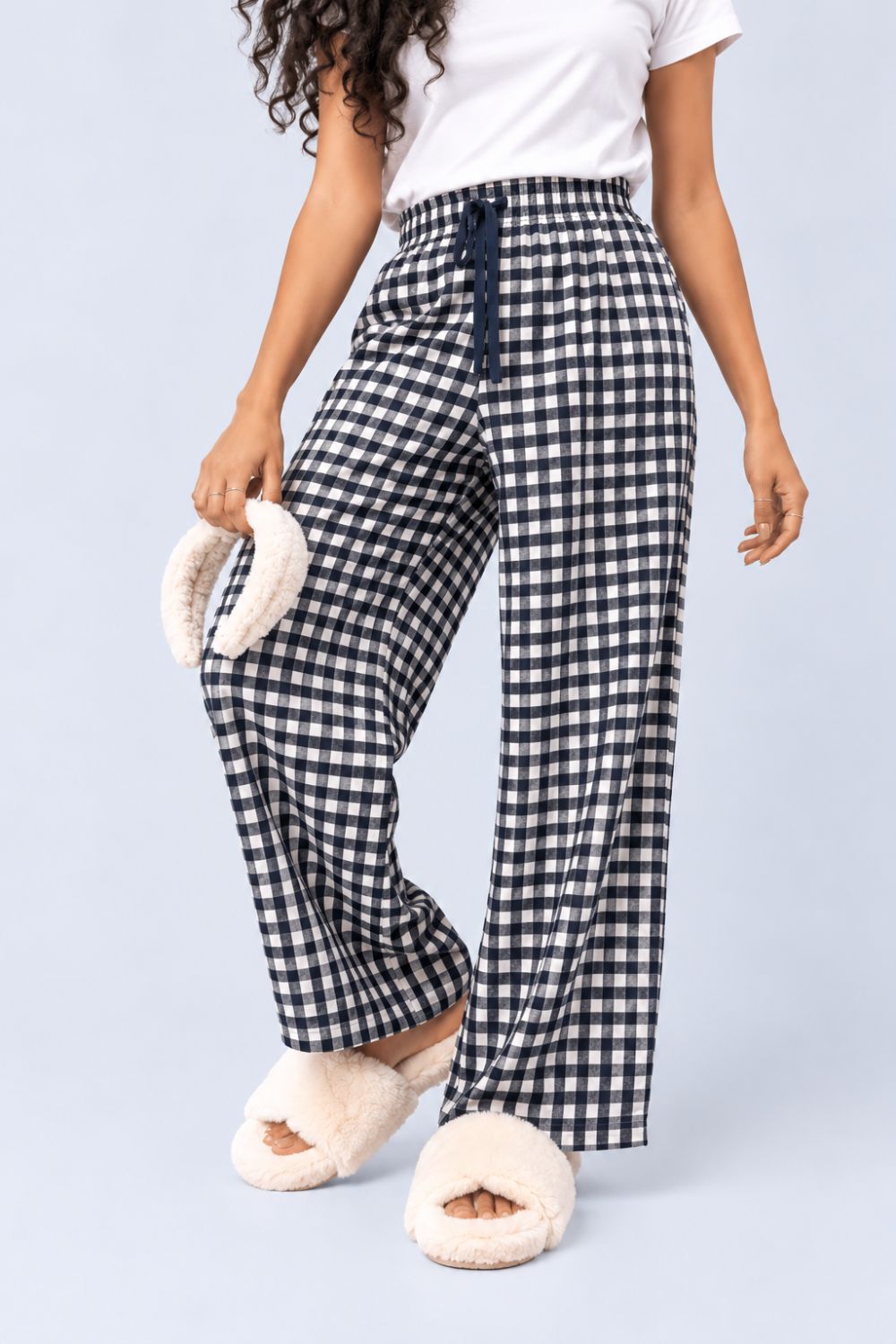 Navy Gingham Checked Lounge Pant - Image 1
