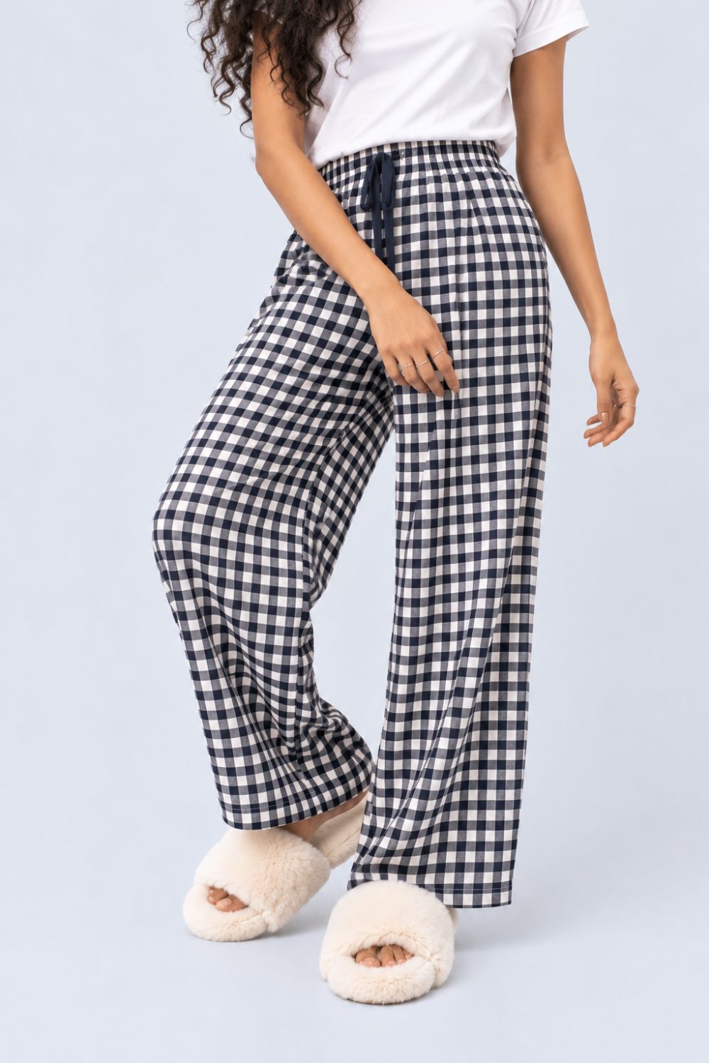 Navy Gingham Checked Lounge Pant - Image 2
