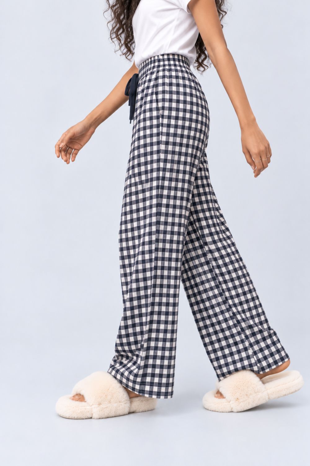 Navy Gingham Checked Lounge Pant - Image 4