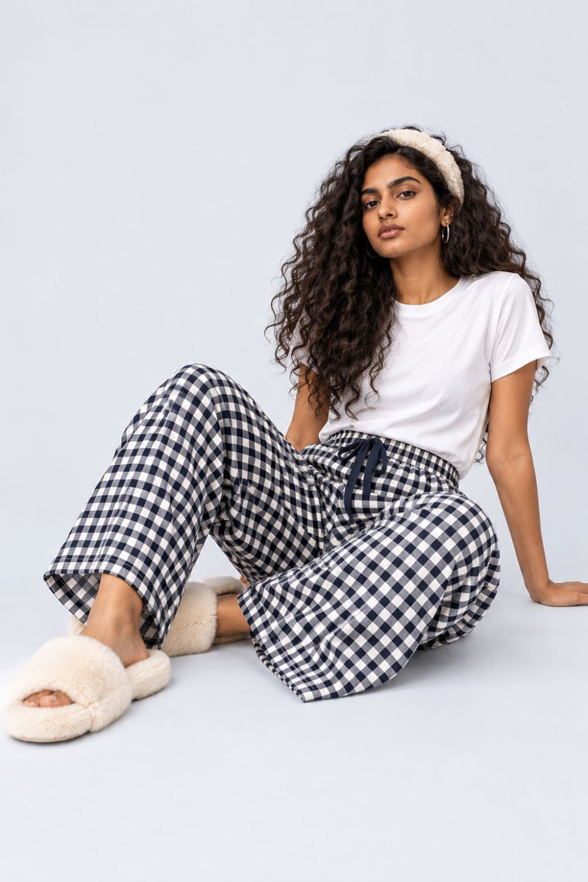 Navy Gingham Checked Lounge Pant - Image 6