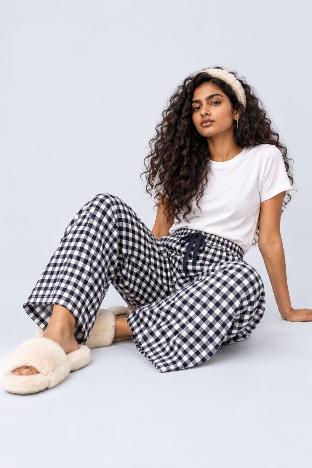 Navy Gingham Checked Lounge Pant - Image 6