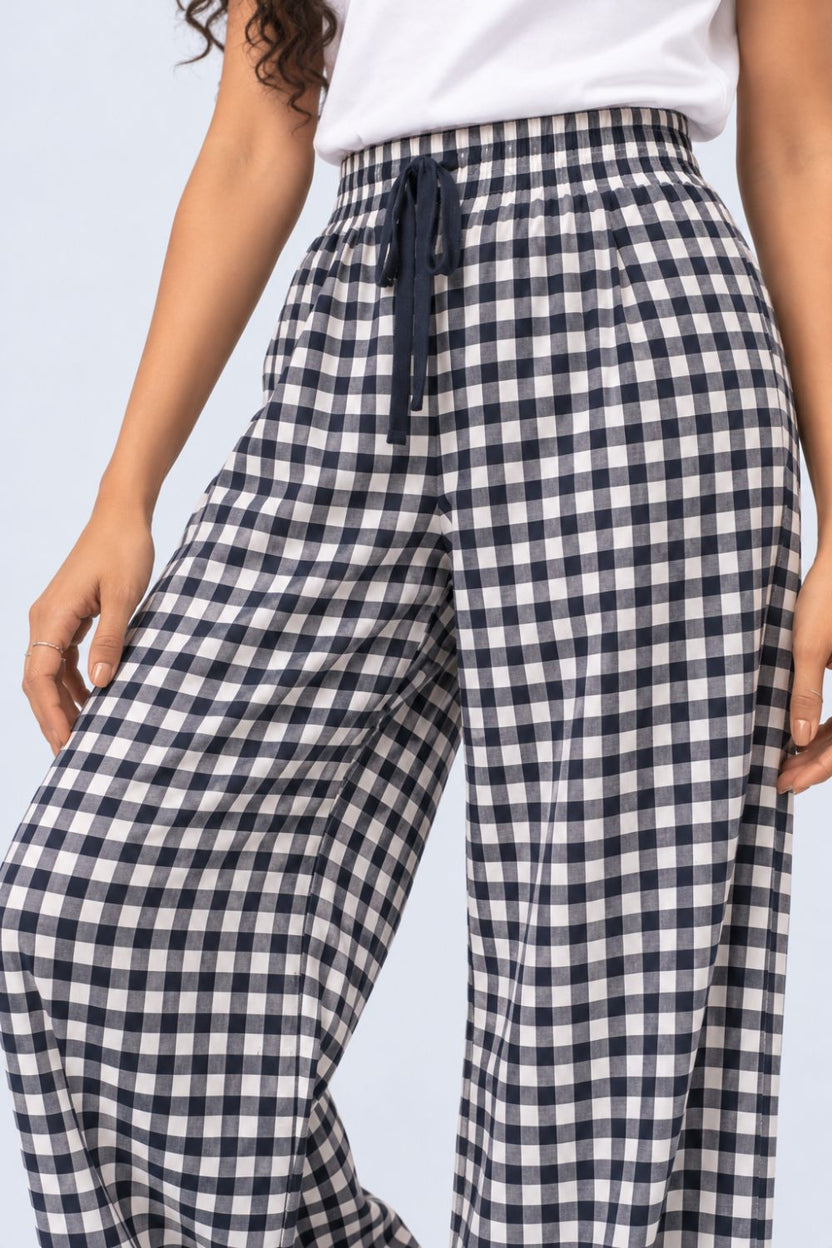 Navy Gingham Checked Lounge Pant - Image 9