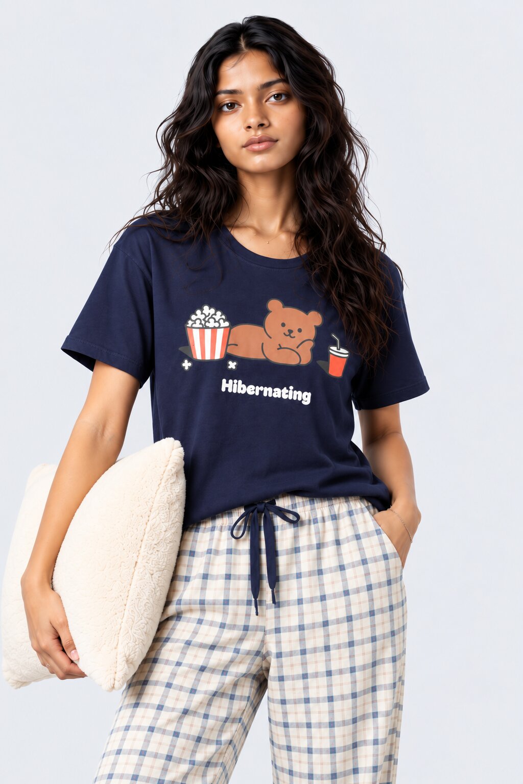 Womens Navy Bear Graphic Sleep T-Shirt - Image 1