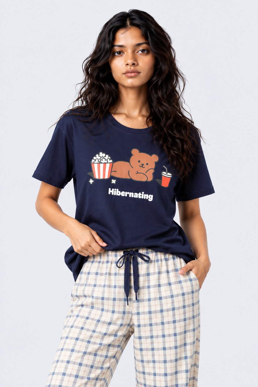Womens Navy Bear Graphic Sleep T-Shirt - Image 2