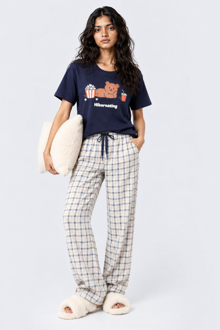 Womens Navy Bear Graphic Sleep T-Shirt - Image 6