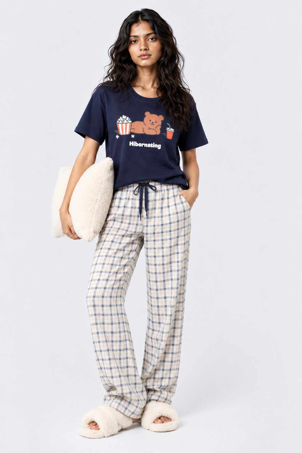 Womens Navy Bear Graphic Sleep T-Shirt - Image 6