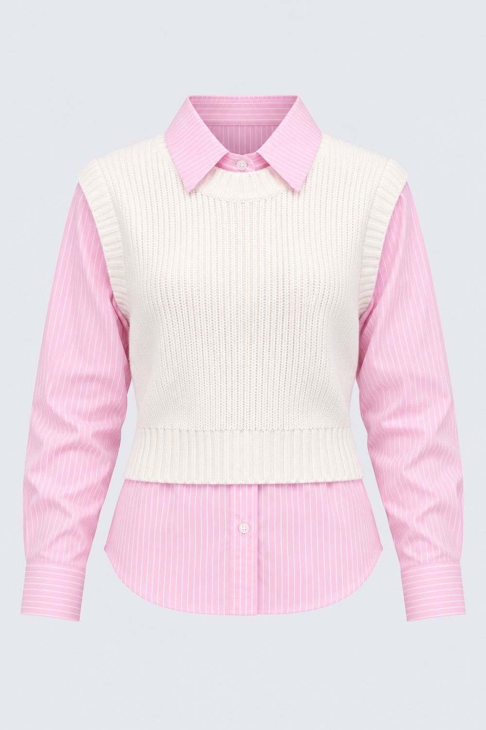 Womens Pink Striped Shirt Layered Sweater - Image 7