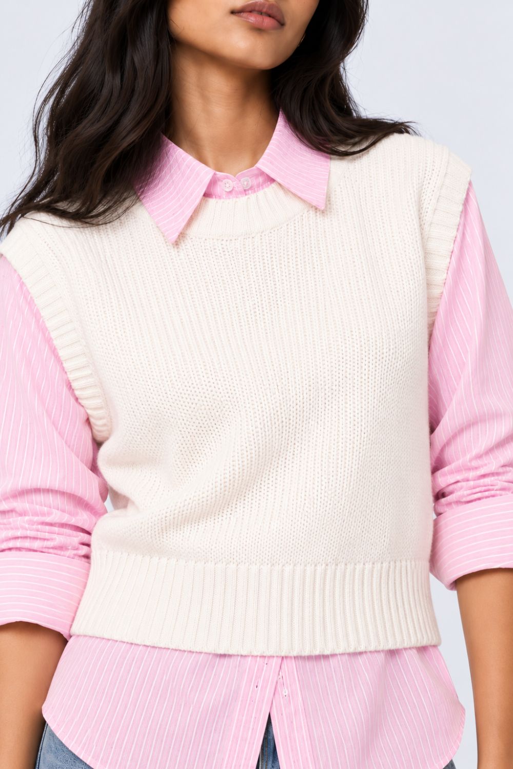 Womens Pink Striped Shirt Layered Sweater - Image 9