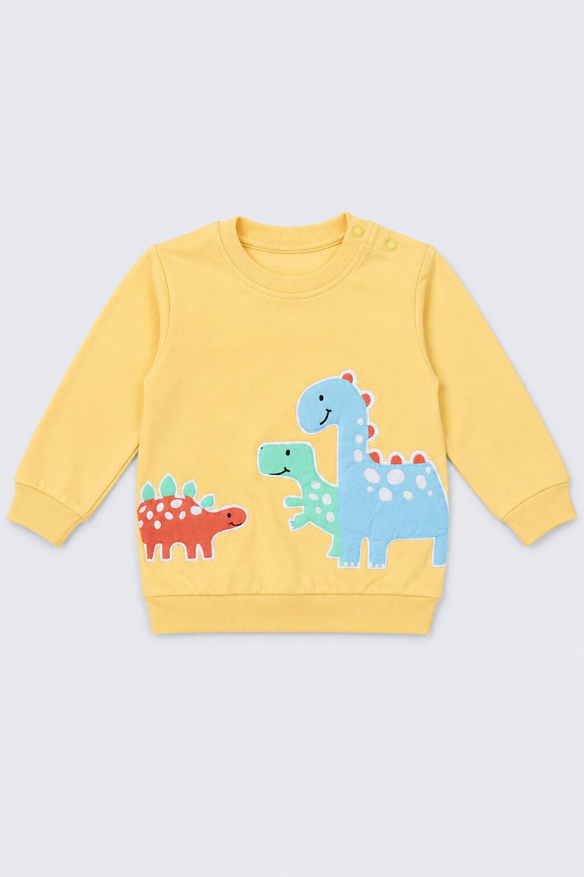 Infant Boys Yellow Dinosaur Applique Graphic Sweatshirt - Image 1