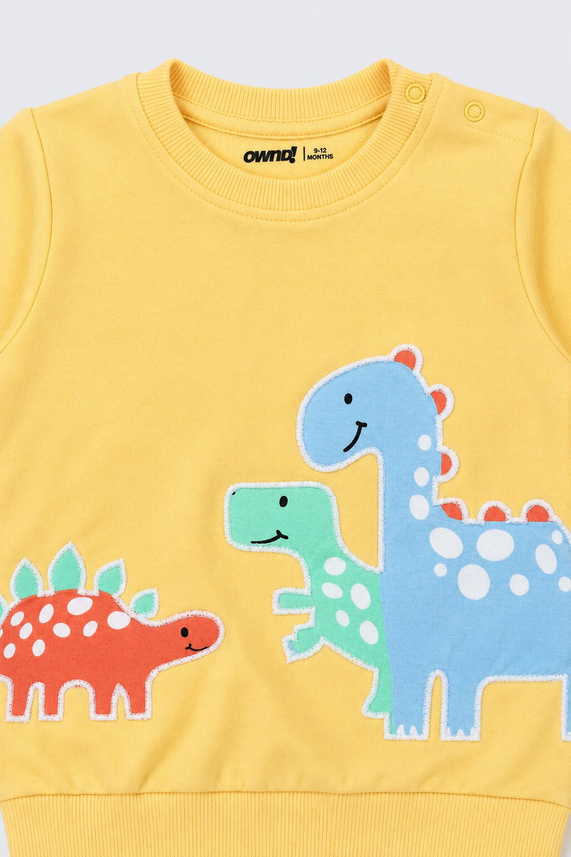 Infant Boys Yellow Dinosaur Applique Graphic Sweatshirt - Image 3