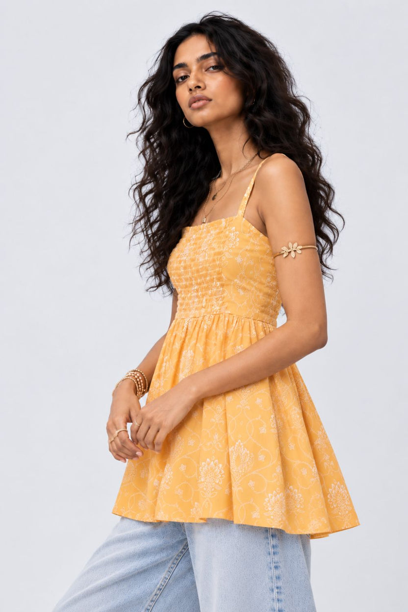 Womens Yellow Ethnic Motif Strappy Tunic - Image 4